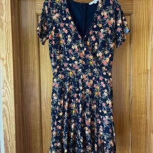 LOFT Black Floral Midi Dress